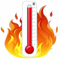 Free vector thermometer on fire on white background