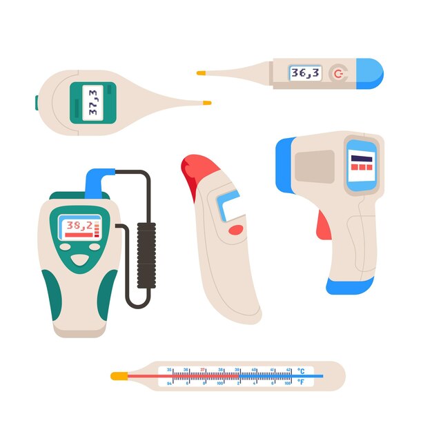 Thermometer types in flat design