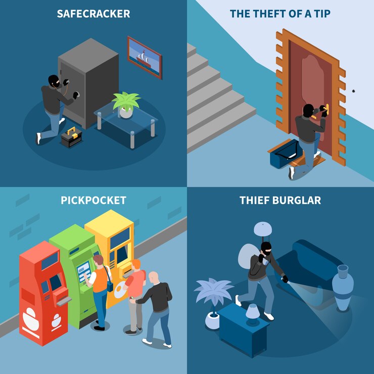 Free Vector thief burglar pick pocket and safe cracker theft of tip isometric design concept isolated vector illustration