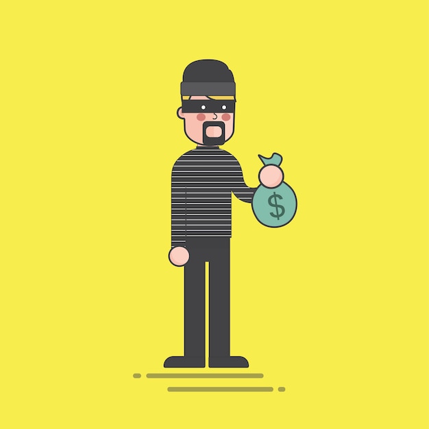 Free vector thief holding a money bag illustration