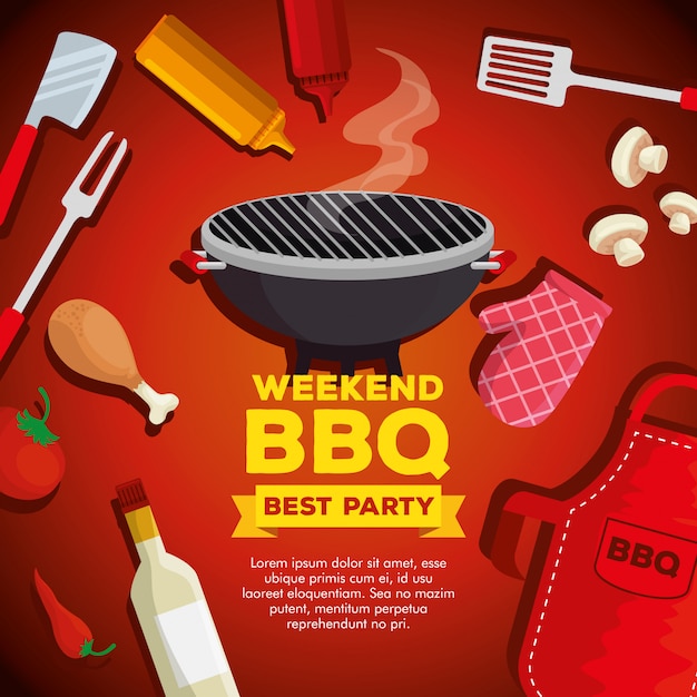 Free vector thigh grill with bbq preparation and sauces illustration