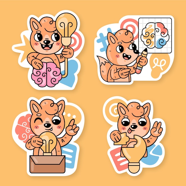 Thinking stickers collection with fred the fox