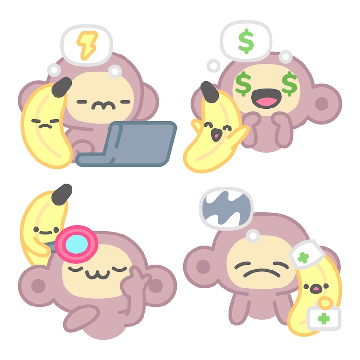 무료 Vector 원이와 바나나를 가진 생각 스티커 컬렉션
