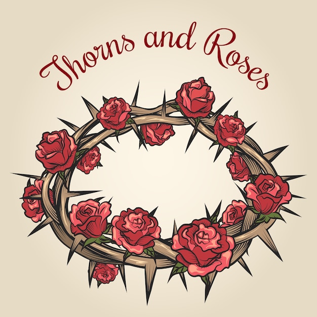 Free vector thorns and roses engraving emblem. floral flower frame, plant nature, vector illustration