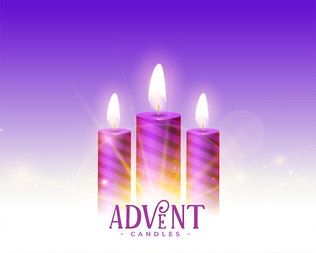 Three advent purple light candles background