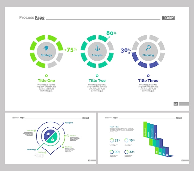 Three analytics slide templates set