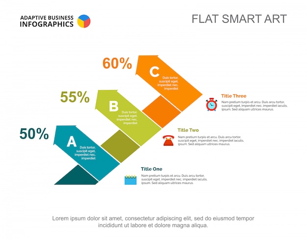 프레 젠 테이 션에 대 한 세 개의 화살표 백분율 차트 템플릿입니다. 비즈니스 데이터.