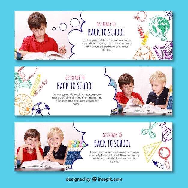 Three back to school banners with image