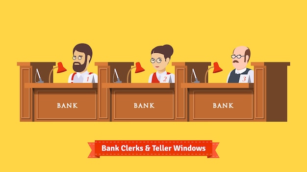 Three bank clerks at work