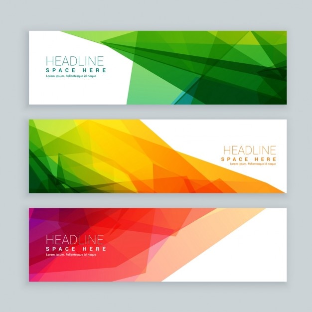 Three banners with abstract geometric shapes