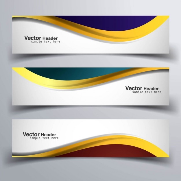 Free vector three banners with golden shapes