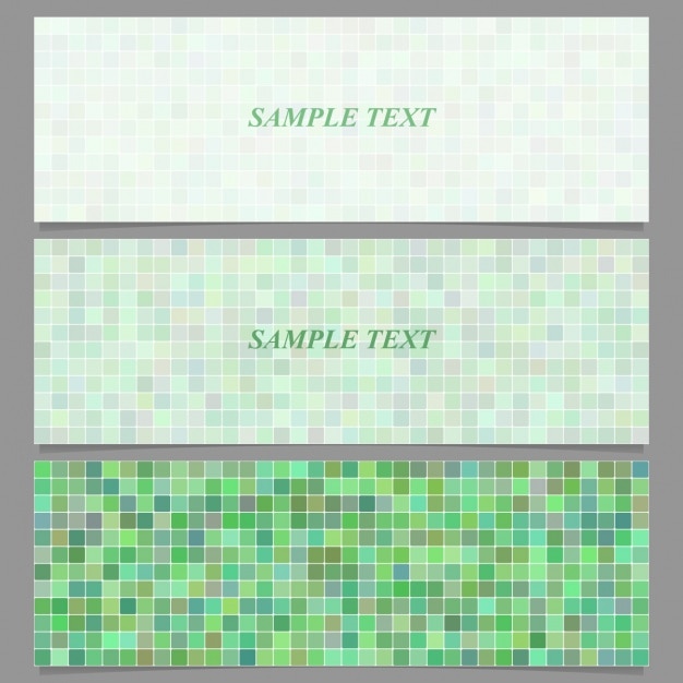 Three banners with green pixels