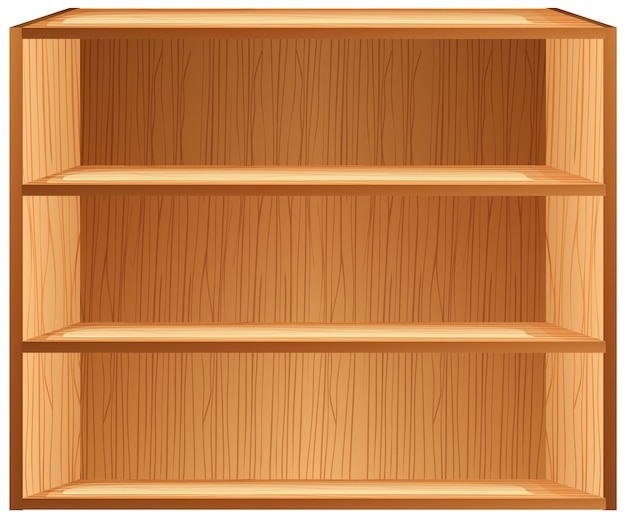 Three blank shelves in cartoon style isolated on white background
