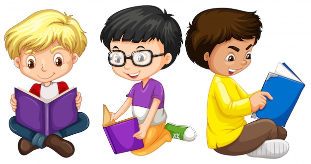 Free vector three boys reading books