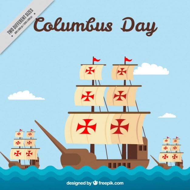 Free vector three caravels in flat style for columbus day