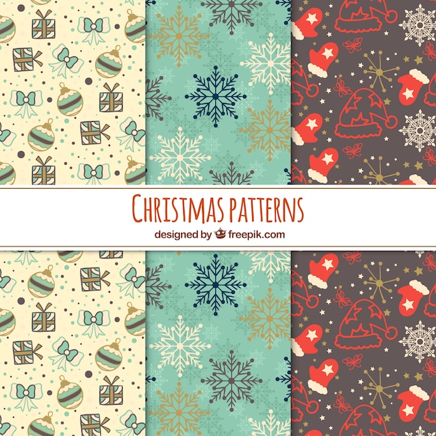 Three christmas patterns in soft colours