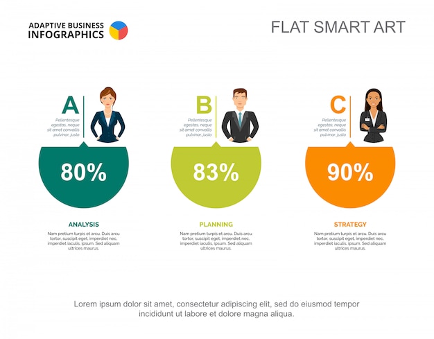 Three circle percentage diagram. Creative infographic, step chart