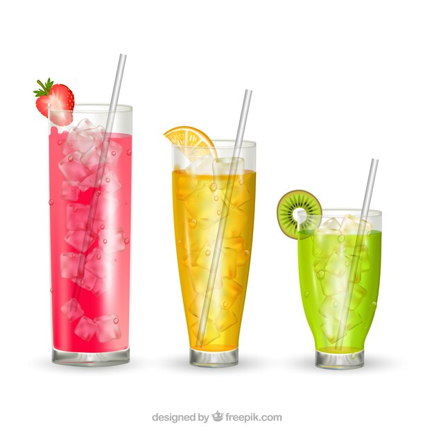 Three cocktails in realistic style