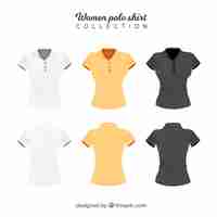 Free vector three color woman polo shirt collection