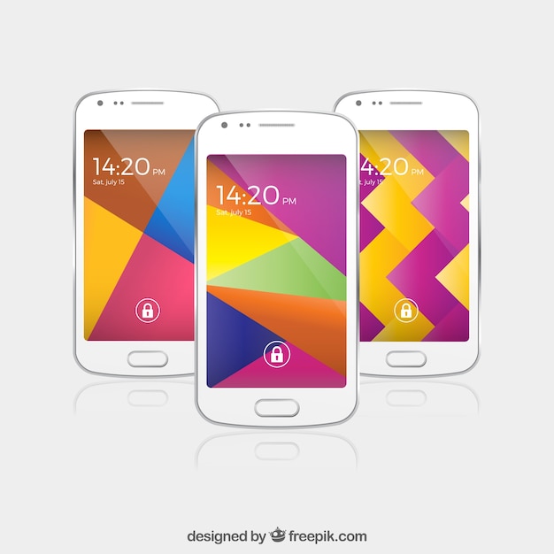 Бесплатное векторное изображение Три красочных абстрактных обоев для мобильных