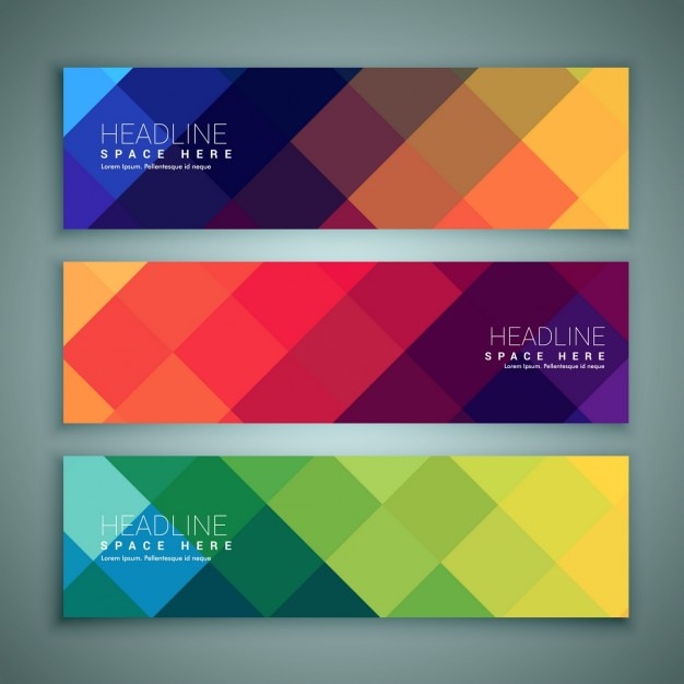 Free vector three colorful banners with big pixels