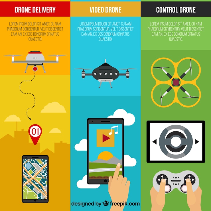 Free Vector three colorful drone banners