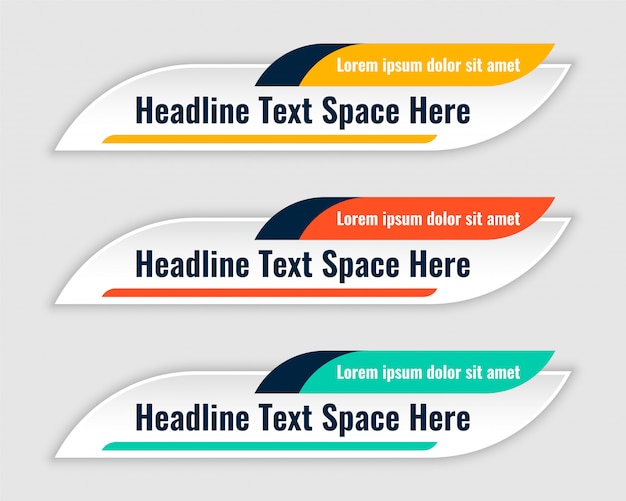 Free vector three colors lower third banners template