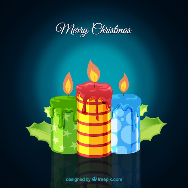 Бесплатное векторное изображение Три красочных рождественских свечи