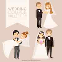 Free vector three couples of newlyweds smiling