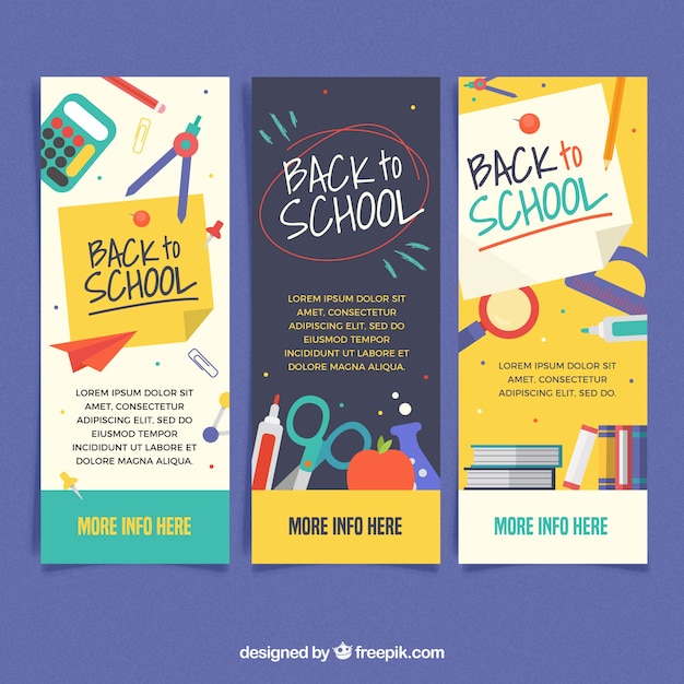 Free vector three creative back to school banners