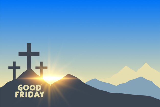 Three cross symbols with sunrise good friday background