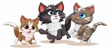 Free vector three cute cats in cartoon style