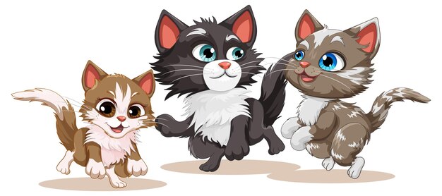 漫画スタイルの 3 匹のかわいい猫