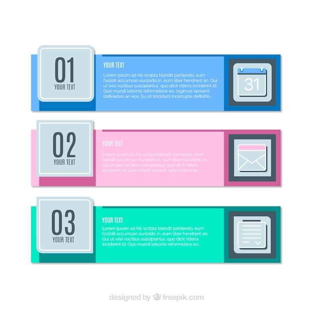 Three decorative infographic banners