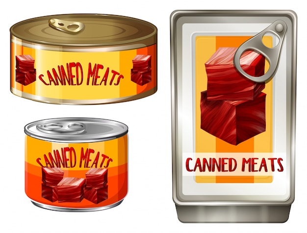 Three design of canned meats illustration