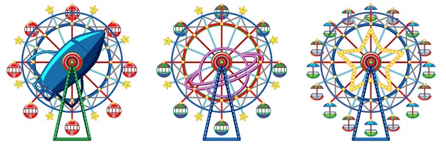 Three designs of ferris wheels