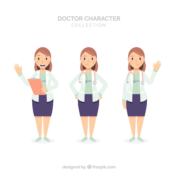 Free vector three different female doctor characters