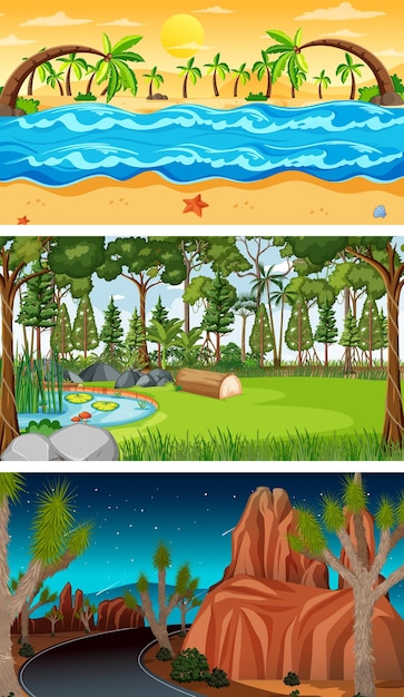 Three different forest horizontal scenes