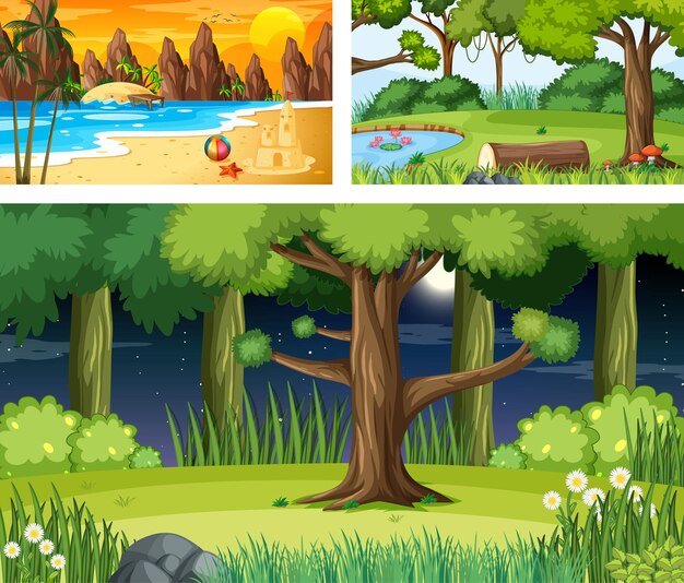 Three different nature landscape scenes