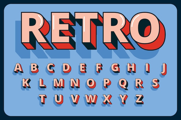 Three-dimensional colorful retro alphabet