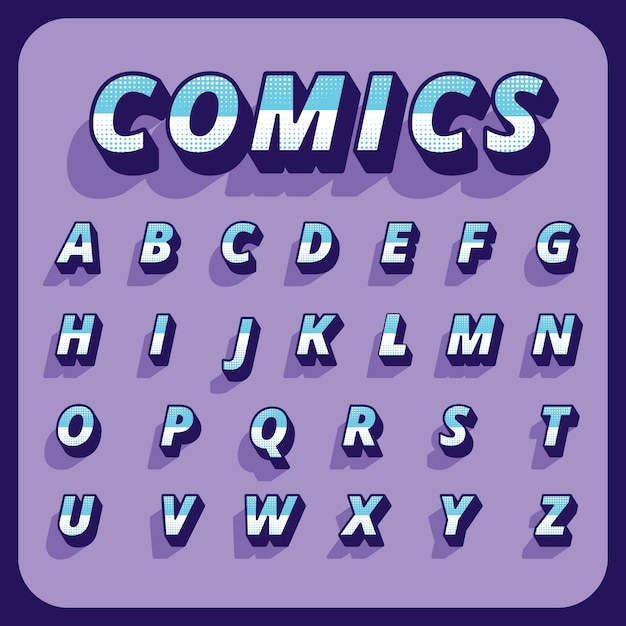 Vettore gratuito alfabeto comico tridimensionale