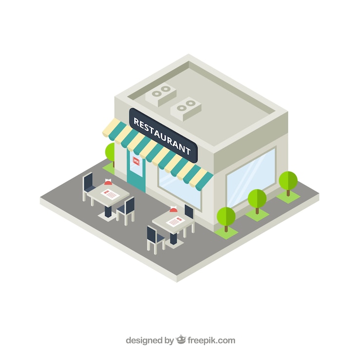 Free Vector three dimensional exterior restaurant