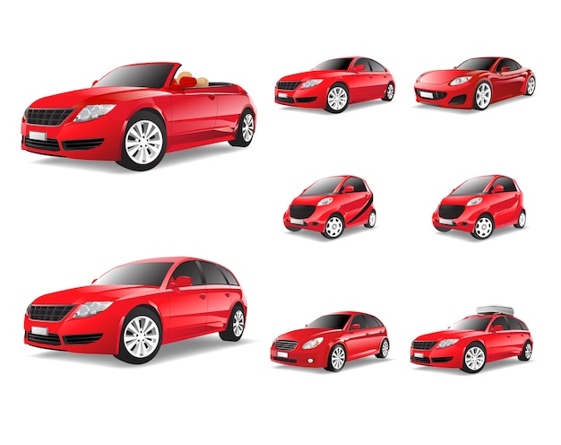 Three dimensional image of red car isolated on white background