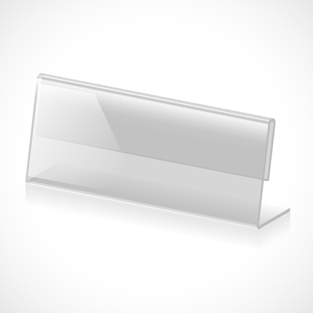 Three-dimensional transparent stand for name, title or rank. Vector illustration