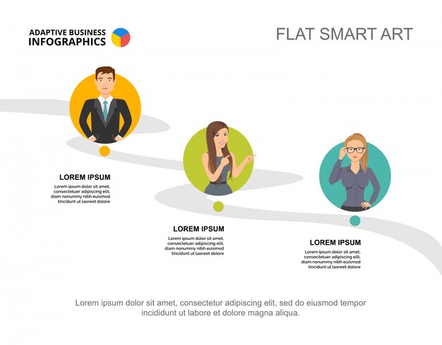 Three elements process chart template for presentation. Business data visualization. 