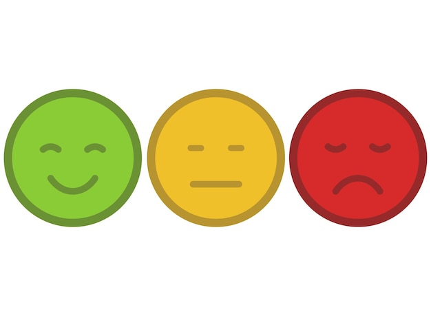 Free vector three feedback emoji happy sad medium cartoon style