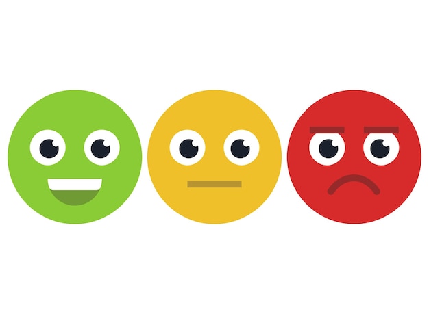 Free vector three feedback emoji happy sad medium flat style