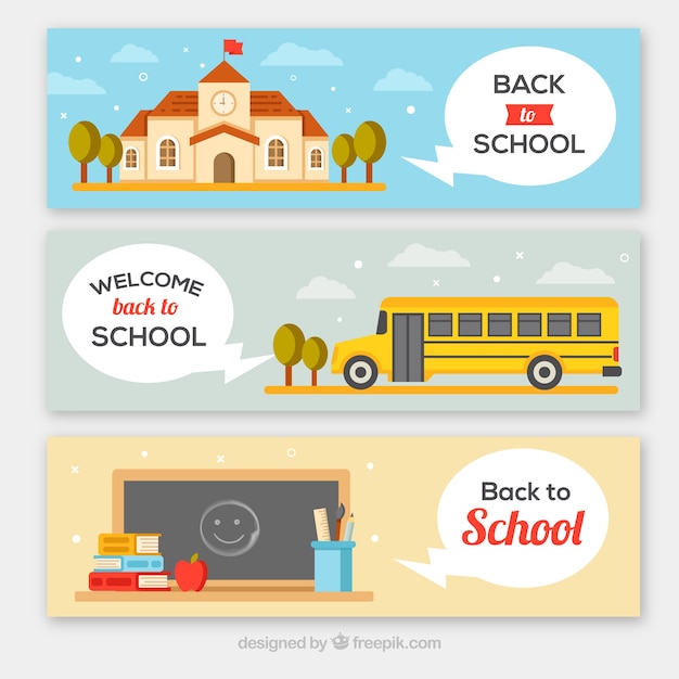 Free vector three flat back to school banners