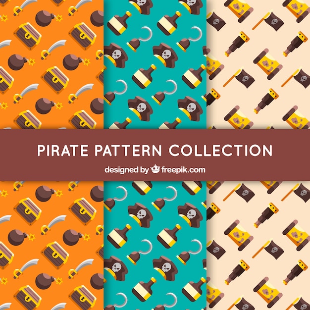 Free vector three flat pirate patterns