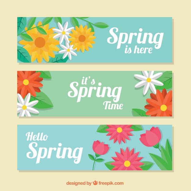 Three flat spring banners